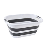 26L Collapsible Laundry Basket Washing Clothes w/Handles Bin Foldable - Grey/White - Front View
