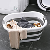 26L Collapsible Laundry Basket Washing Clothes w/Handles Bin Foldable - Grey/White - 45-Degree Angle