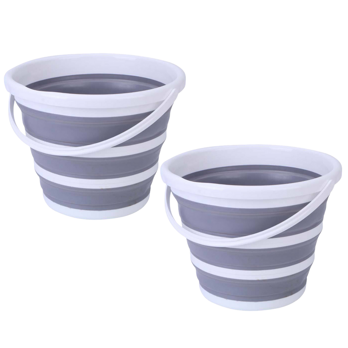 2-Pack 10L Collapsible Silicone Buckets for Outdoor Adventures - Grey/White