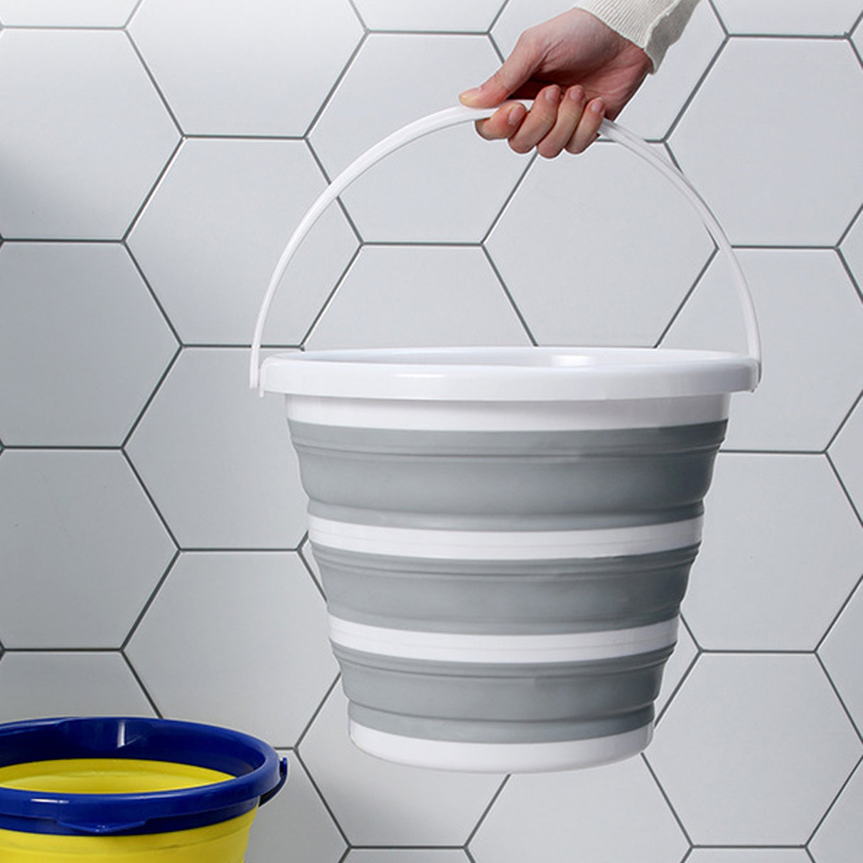 2-Pack 10L Collapsible Silicone Buckets for Outdoor Adventures - Grey/White