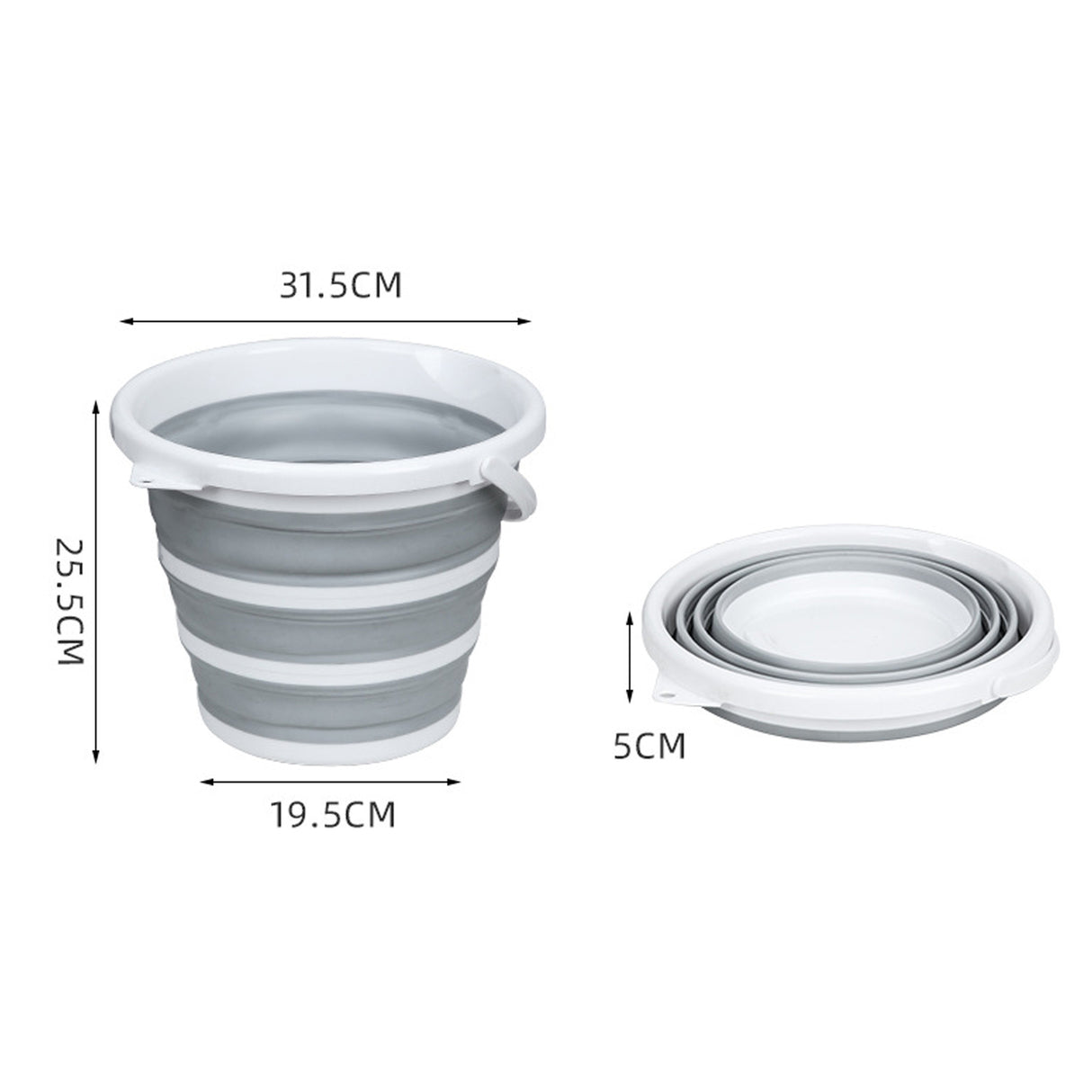 2-Pack 10L Collapsible Silicone Buckets for Outdoor Adventures - Grey/White