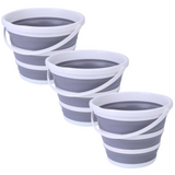 3x 10L Foldable Collapsible Bucket Silicone Hiking/Camping/Fishing - Grey/White - Front View