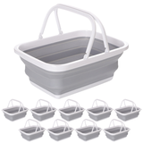 10x 9L Collapsible Laundry Folding Clothes Basket w Handles Bin Bulk- Grey/White - Front View