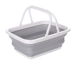 9L Collapsible Laundry Basket Washing Clothes w/Handles Bin Foldable - Grey/White - Front View