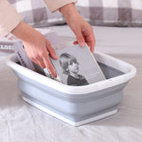 9L Collapsible Laundry Basket Washing Clothes w/Handles Bin Foldable - Grey/White - Rear View