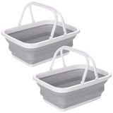 2x 9L Collapsible Laundry Folding Basket Wash Clothes w Handles Bin - Grey/White - Front View