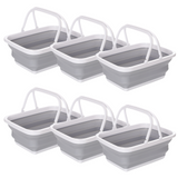 6x 9L Collapsible Laundry Folding Basket Wash Clothes w Handles Bin - Grey/White - Front View