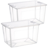 2x 37 Litre Modular Clear Foldable Storage Box with Lid Plastic Tub Collapsible - Front View