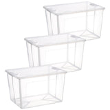 3x 37 Litre Modular Clear Foldable Storage Box with Lid Plastic Tub Collapsible - Front View