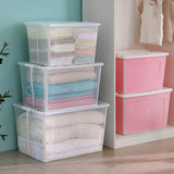 4x 57 Litre Modular Clear Foldable Storage Box with Lid Plastic Tub Collapsible - Low Angle