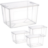 4x 82 Litre Modular Clear Foldable Storage Box with Lid Plastic Tub Collapsible - Front View