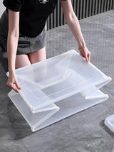 4x 82 Litre Modular Clear Foldable Storage Box with Lid Plastic Tub Collapsible - Close-Up Angle
