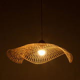 Serene Natural Hand-Woven Bamboo Wave Pendant Lamp Light - Large - Side View