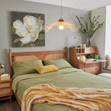 Serene Natural Hand-Woven Bamboo Wave Pendant Lamp Light - Large - Low Angle