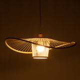 Elysian Breeze Natural Hand-Woven Bamboo Wide Brim Pendant Lamp - Side View