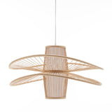 Elysian Breeze Double Natural Hand-Woven Bamboo Double Wide Pendant Lamp Light - Front View