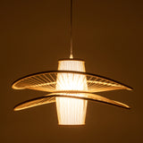 Elysian Breeze Double Natural Hand-Woven Bamboo Double Wide Pendant Lamp Light - Low Angle