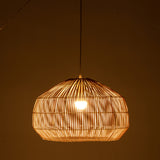 Solara Sphere Natural Hand-Woven Bamboo Cage Pendant Lamp Light - Low Angle