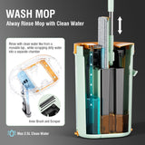 Premium Microfiber Flat Mop Bucket Set w/ Clean & Dirty Water Separation 360 Degree - Light Green - Side View