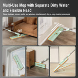 Premium Microfiber Flat Mop Bucket Set w/ Clean & Dirty Water Separation 360 Degree - Light Green - 45-Degree Angle