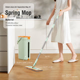 Premium Microfiber Flat Mop Bucket Set w/ Clean & Dirty Water Separation 360 Degree - Light Green - Close-Up Angle