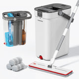 Premium Microfiber Flat Mop Bucket Set w/ Clean & Dirty Water Separation 360 Degree - White - Front View