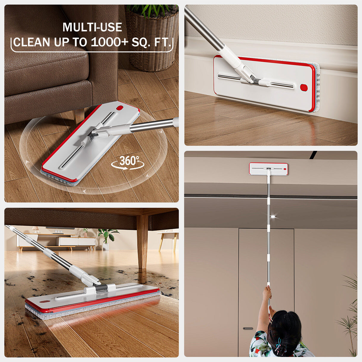 Premium Microfiber Flat Mop Bucket Set w/ Clean & Dirty Water Separation 360 Degree - White