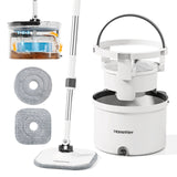 Premium Microfiber Round Mop Bucket Set w/ Clean & Dirty Water Separation 360 Degree - White - Front View