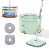 Premium Microfiber Round Mop Bucket Set w/ Clean & Dirty Water Separation 360 Degree - Light Green - Front View