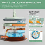 Premium Microfiber Round Mop Bucket Set w/ Clean & Dirty Water Separation 360 Degree - Light Green - Top-Down View