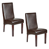 Set of 2 Rome Leather Brown Dining Chairs Durable Seat Wood Kitchen Cafe - Front View