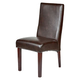 Set of 2 Rome Leather Brown Dining Chairs Durable Seat Wood Kitchen Cafe - Rear View