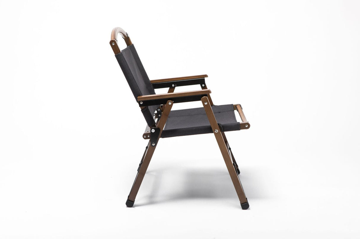 Black Bamboo Canvas Portable Outdoor Camping Chair - Foldable Design for Travel and Picnics