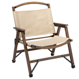 Bamboo Canvas Foldable Outdoor Camping Chair Wooden Travel Picnic Park - Khaki/Beige - Front View