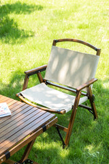 2x Bamboo Foldable Outdoor Camping Chair Wooden Travel Picnic Park Folding - Khaki/Beige - Side View