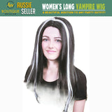 Women's Long Straight Vampire Wig - Black and White Halloween Costume Accessory - Front View