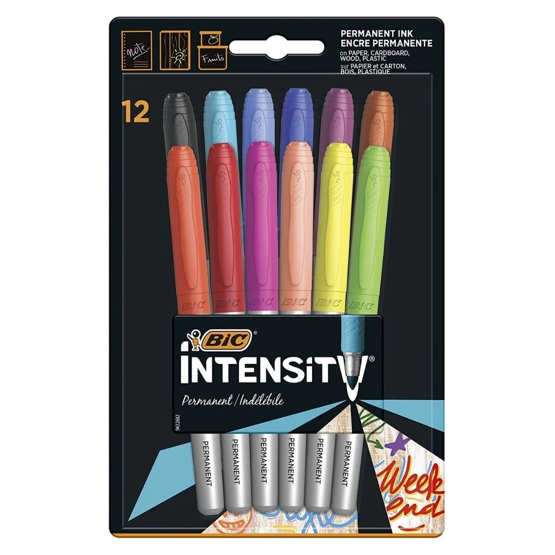 BIC Intensity Permanent Markers - 12 Assorted Colors for Creative Projects and Organization