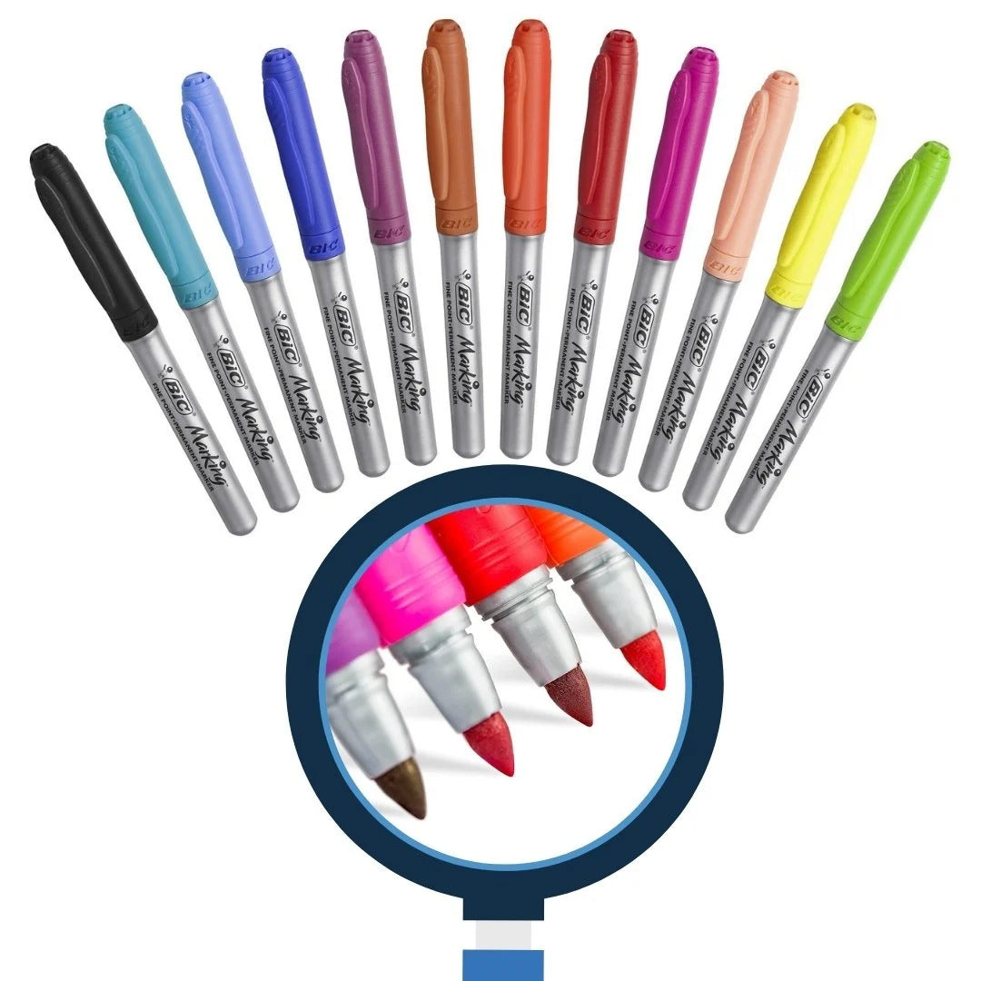 BIC Intensity Permanent Markers - 12 Assorted Colors for Creative Projects and Organization