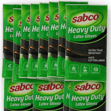12 Pairs Sabco Heavy Duty Latex Gloves w/ Cotton Lining - Large Size - Front View