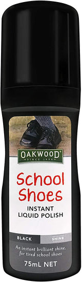 Oakwood 75ml School Shoes Instant Liquid Polish Black Shine - Front View