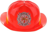 KIDS FIREMAN HAT Firemans Helmet Costume Dress Up Party Red Plastic Halloween Cap - Side View