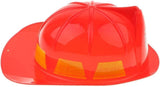 KIDS FIREMAN HAT Firemans Helmet Costume Dress Up Party Red Plastic Halloween Cap - Close-Up Angle