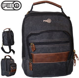 FIB Canvas Sling Bag Shoulder Strap Messenger Travel Pack w Tablet Pocket - Black - Front View