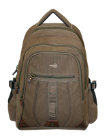 FIB Washed Canvas Backpack Bag in Khaki - Front View