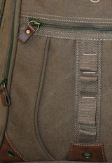 FIB Washed Canvas Backpack Bag in Khaki - Rear View