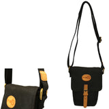 FIB Water Resistant Small Shoulder Canvas Bag w Adjustable Shoulder Strap - Black - Side View