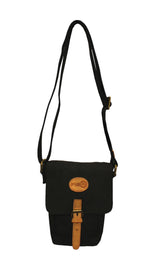 FIB Water Resistant Small Shoulder Canvas Bag w Adjustable Shoulder Strap - Black - Top-Down View