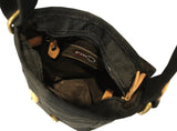 FIB Water Resistant Small Shoulder Canvas Bag w Adjustable Shoulder Strap - Black - Low Angle
