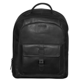 Futura Mens Leather Laptop Backpack School Shoulder Bag Front Pocket - Black - Front View