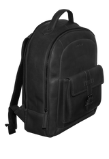 Futura Mens Leather Laptop Backpack School Shoulder Bag Front Pocket - Black - Top-Down View
